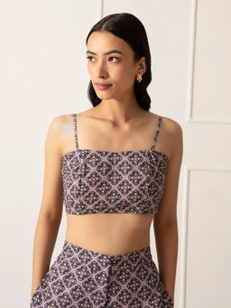 Twenty Dresses by Nykaa Fashion - Mauve Multicolor Printed Square Neck Crop Top