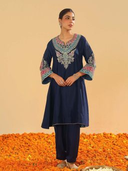 Sheetal Batra - Mehrish Navy Blue Short Kalidar Chauga Kurta and Salwar (Set of 2)