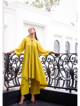 LABEL RUHBAB - Silk Crepe Draped Embellished Kurta and Pant (Set of 2)