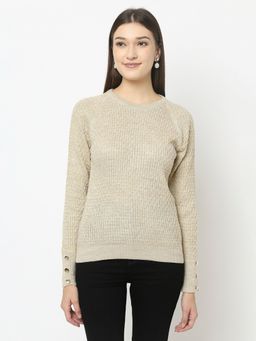 CRIMSOUNE CLUB - Women Beige Knitted Sweater With Button Detailing