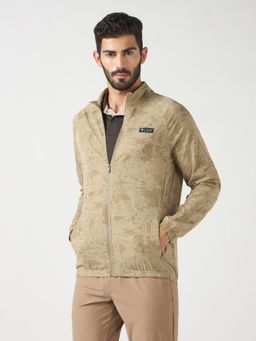 Technosport - Men Printed Slim Fit Mock Neck Sports Jacket With Ts Flexi - Khaki