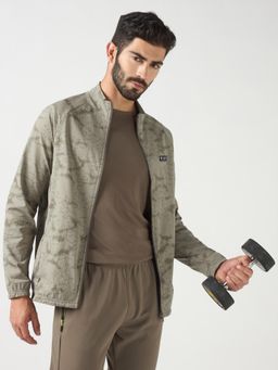 Technosport - Men Printed Slim Fit Mock Neck Sports Jacket With Ts Flexi - Olive