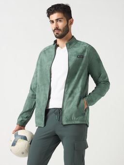 Technosport - Men Printed Slim Fit Mock Neck Sports Jacket With Ts Flexi - Green