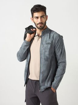 Technosport - Men Printed Slim Fit Mock Neck Sports Jacket With Ts Flexi - Grey