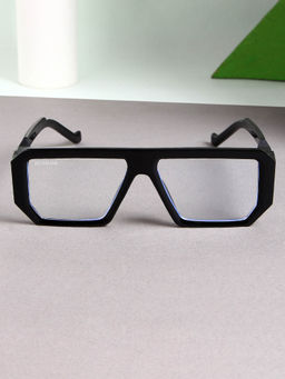 ROYALTAIL - Clear Unisex Rectangle Goat Black Professor Trump Sunglasses (RT-SUNG-073) (50)