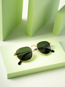 ROYALTAIL - Unisex Green Glass and Gold Frame Round Medford Series Sunglasses (RT-SUNG-089) (50)