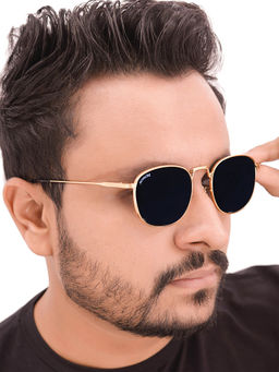 ROYALTAIL - Unisex Black Glass and Gold Frame Round Medford Series Sunglasses (RT-SUNG-090) (50)