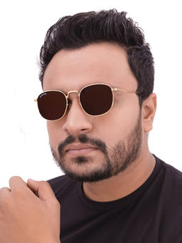 ROYALTAIL - Unisex Brown Glass and Gold Frame Round Medford Series Sunglasses (RT-SUNG-091) (50)