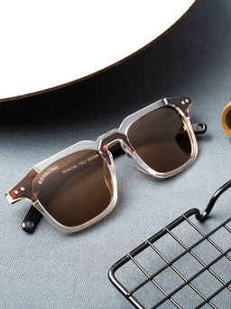 ROYALTAIL - Unisex Brown Glass and Black Frame Square Kingsman-05 Series Sunglasses (RT-SUNG-097) (50)