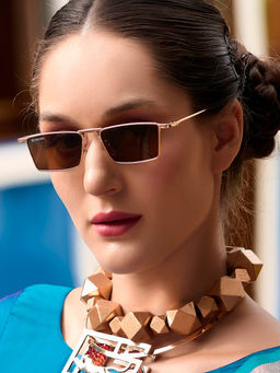 ROYALTAIL - Blitz Gold Brown Rectangle Sunglasses (RT-SUNG-099) (50)