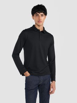 Perona - Black Mike Polyester Collar Neck Solid/Plain Polo T-Shirt