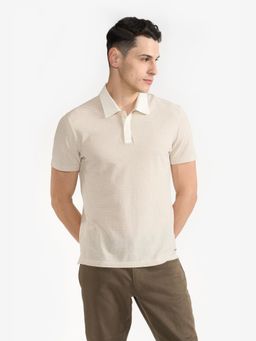 Perona - Beige Manuel Cotton Collar Neck Solid/Plain Polo T-Shirt