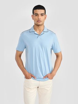 Perona - Blue Alex Pure Cotton Collar Neck Solid/Plain Polo T-Shirt