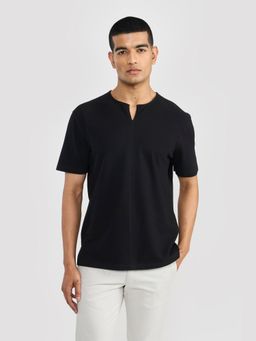Perona - Black Baron Pure Cotton Crew Neck Solid/Plain T-Shirt