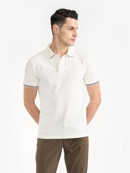 Perona - Off White Brady Cotton Collar Neck Solid/Plain Polo T-Shirt