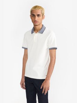 Perona - Off White Brady Cotton Collar Neck Solid/Plain Polo T-Shirt