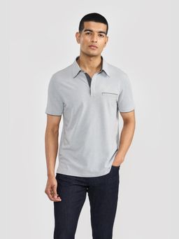 Perona - Grey Brandon Cotton Blend Collar Neck Solid/Plain Polo T-Shirt
