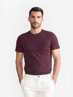Perona - Wine Caden Pure Cotton Crew Neck Solid/Plain T-Shirt