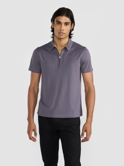 Perona - Grey Casper Polyester Collar Neck Solid/Plain Polo T-Shirt
