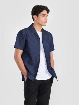 Perona - Navy Blue Charlie Cotton Blend Solid Shirt