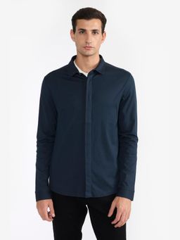Perona - Navy Blue Colin Pure Cotton Solid Shirt