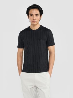 Perona - Black Denis Polyester Crew Neck Solid/Plain T-Shirt