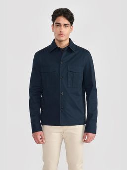 Perona - Navy Blue Derel Cotton Blend Solid Shirt
