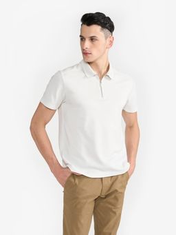 Perona - White Ellis Polyester Collar Neck Solid/Plain Polo T-Shirt