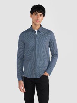 Perona - Navy Blue Emilio Cotton Blend Solid Shirt