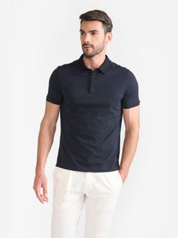 Perona - Navy Blue Ethan Pure Cotton Collar Neck Solid/Plain Polo T-Shirt