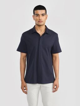 Perona - Navy Blue Isaias Pure Cotton Solid Shirt