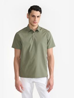 Perona - Olive Lane Cotton Collar Neck Solid/Plain Polo T-Shirt
