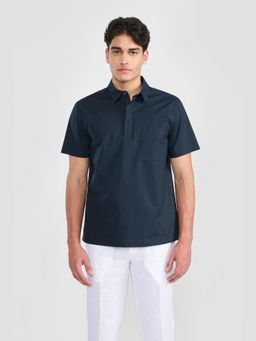 Perona - Navy Blue Lane Cotton Collar Neck Solid/Plain Polo T-Shirt