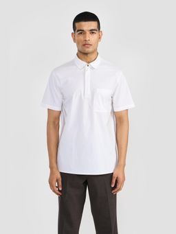 Perona - White Lane Cotton Collar Neck Solid/Plain Polo T-Shirt