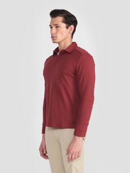 Perona - Red Mike Polyester Collar Neck Solid/Plain Polo T-Shirt