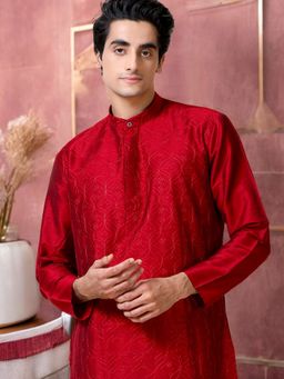 TATTVA - Floral Woven Mandarin Collar Straight Kurta