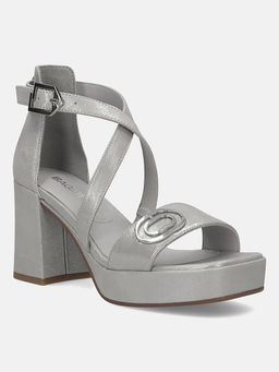 BAGATT - Cesena Silver Leather Womens Ankle Strap Heeled Sandals