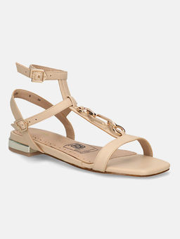 BAGATT - Glaze Beige Leather Womens Ankle Strap Flat Sandals