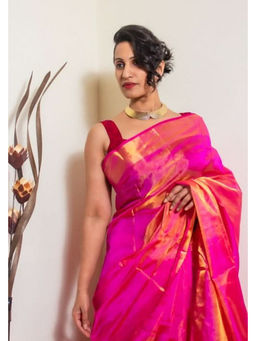 Shobitam - Pink The Zari Sheen Drape Saree with Unstitched Blouse with Unstitched