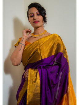 Shobitam - Purple Ishta Handwoven Silk Drape Saree with Unstitched Blouse with Unstitched