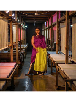 Shobitam - Purple Handwoven Uppala Silk Drape Saree with Unstitched Blouse with Unstitched