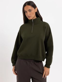 Twenty Dresses by Nykaa Fashion - Womens Olive High Neck Plain Sweatshirt