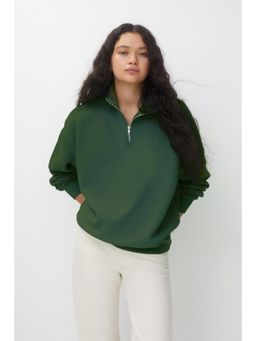 Twenty Dresses by Nykaa Fashion - Womens Green High Neck Plain Sweatshirt