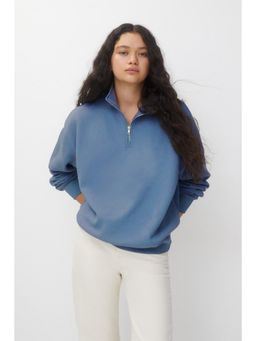 Twenty Dresses by Nykaa Fashion - Womens Blue High Neck Plain Sweatshirt