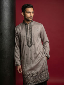 Jompers - Brown Embroidered Full Sleeves Kurta