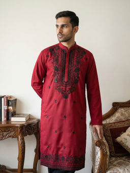 Jompers - Maroon Embroidered Full Sleeves Kurta
