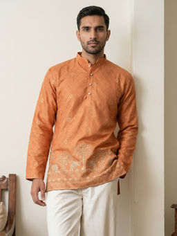 Jompers - Orange Embroidered Full Sleeves Kurta