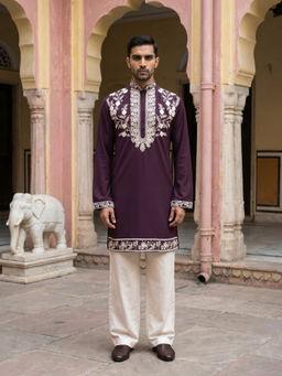 Jompers - Purple Embroidered Full Sleeves Kurta & Pyjama