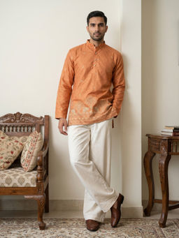 Jompers - Orange Embroidered Full Sleeves Kurta & Pyjama