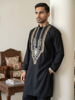 Jompers - Black Embroidered Full Sleeves Kurta